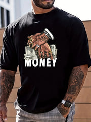 Cartoon Money & Hands Graphic Crew Neck T-shirt for Men