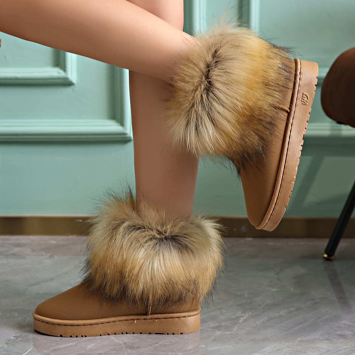 Women's Faux Fur Solid Snow Boots Thermal Plush Furry Shoes