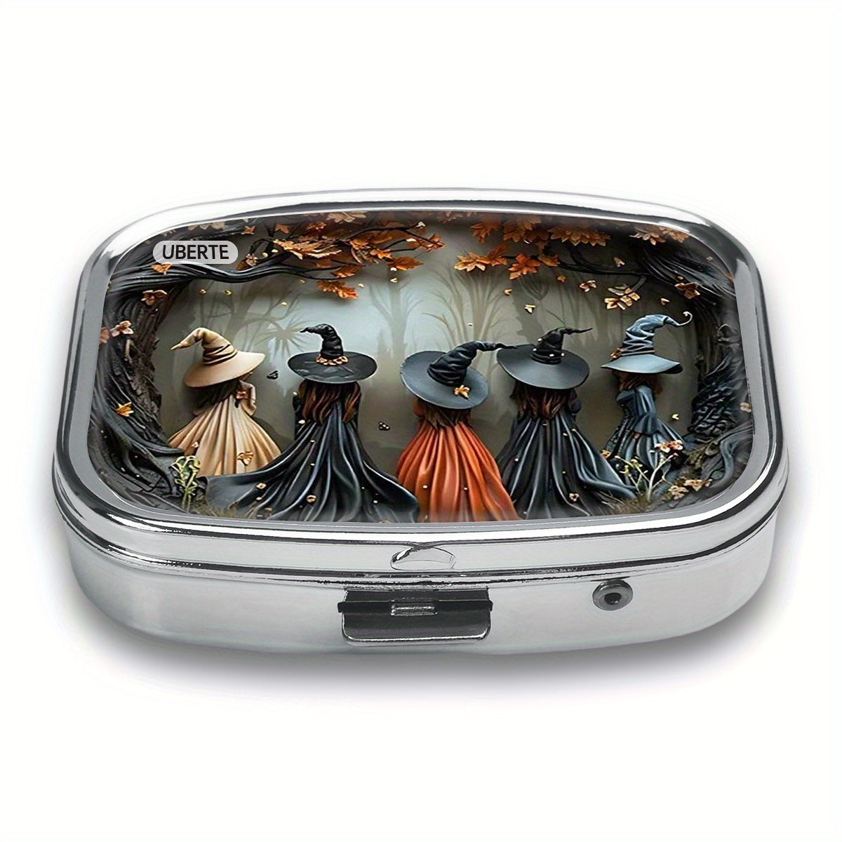 Witch House 2 Compartment Medicine Box Autumn Leaves Witch Silhouettes