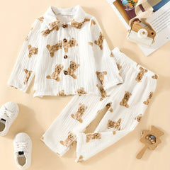 Baby's Cartoon Graphic Pajamas Set Long Sleeve Top & Pants Outfit