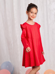Polka Dots Girls Ruffle Long Sleeve Dress 3-8 Years