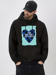 Love & Heart Print Hoodie Men's Casual Pullover