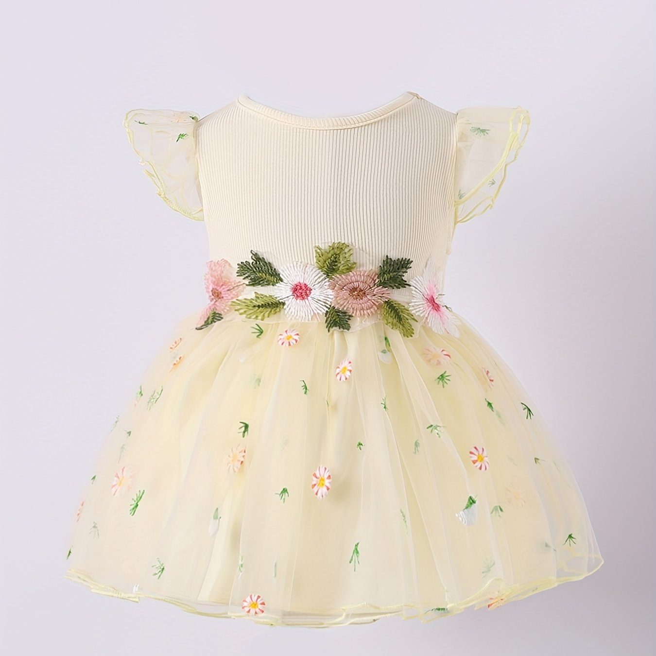 Toddler Girls Daisy Embroidered Mesh Princess Dress