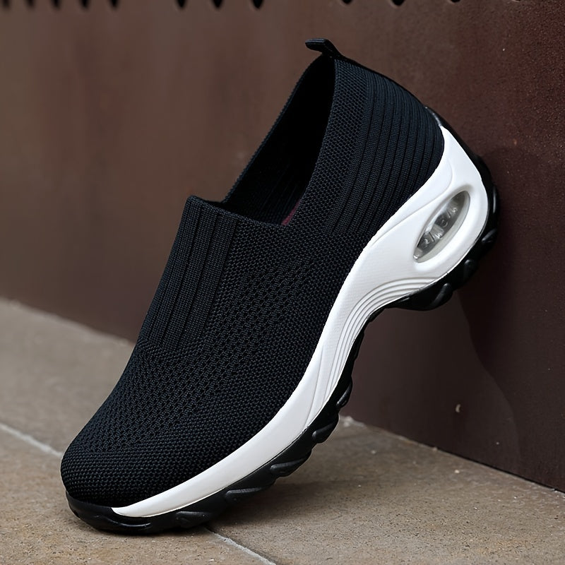 Breathable Textured Knit Slip On Sneakers with Air Cushion