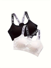 2pcs Wireless Bras Letter Print Comfy Intimates Women's Lingerie
