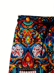 Men's Skull Sketch Drawstring Shorts for Outdoor Activities