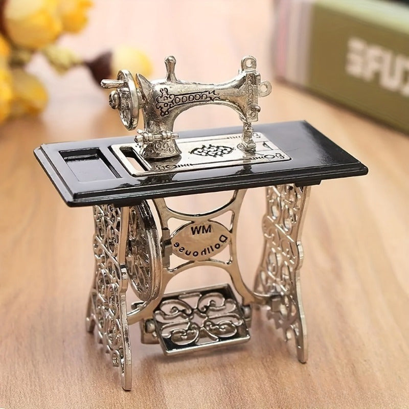 Vintage Silvery Sewing Machine Dollhouse Accessory Metal Collectible