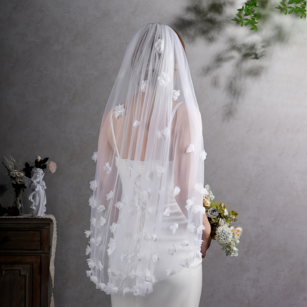 3D Floral Bridal Veil Sheer Tulle Overlay Wedding Dress Hand Wash
