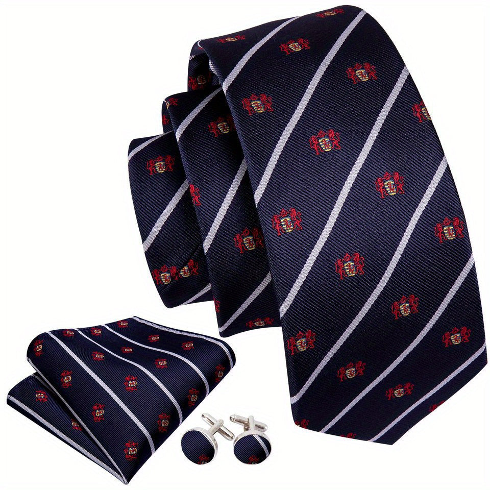 Classic Men's Ties Striped Plaid Necktie Handkerchief Cufflinks
