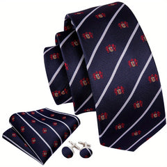 Classic Men's Ties Striped Plaid Necktie Handkerchief Cufflinks