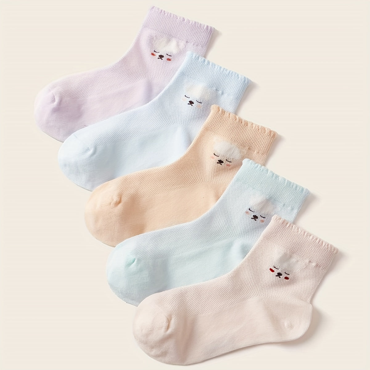 5 Pairs Girls Soft Lace Mesh Lamb Socks Breathable Cotton Crew Children's Socks