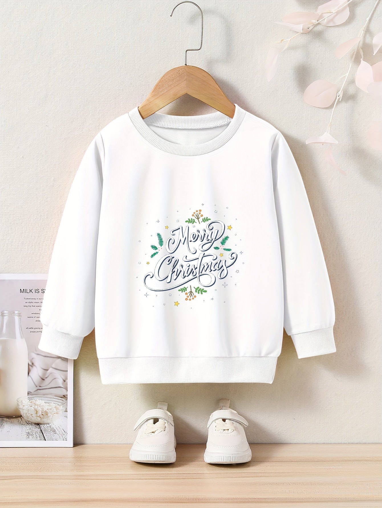 Toddler Kid Girls Christmas Print Sweet Long Sleeve Pullover Sweatshirt