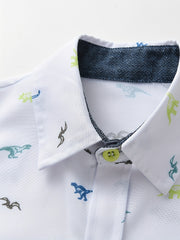Stylish Dinosaur Boys Shirt Short Sleeve Lapel Tops for Summer