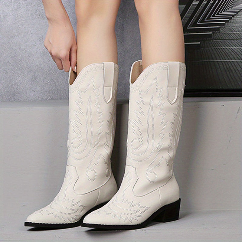 Embroidered Equestrian Sport Boots Faux Leather High Boots