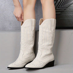 Embroidered Equestrian Sport Boots Faux Leather High Boots