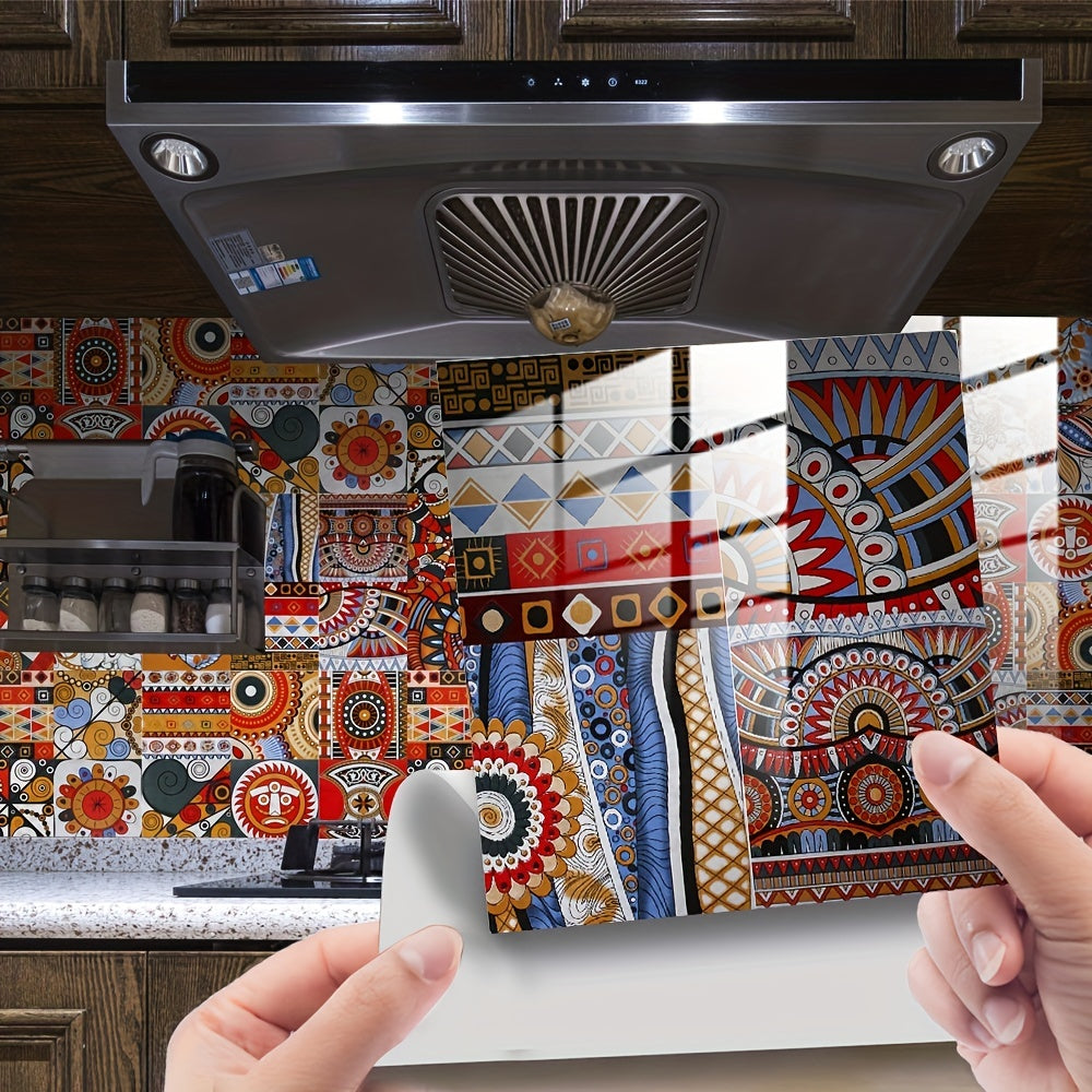 10pcs Moroccan Retro Ceramic Tiles - Self-adhesive Wallpaper