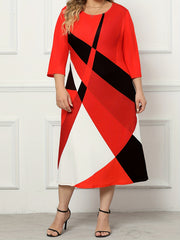 Colorblock Geometric Print Midi Dress