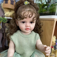 22 Inch Reborn Baby Dolls Lifelike Newborn Doll Curly Hair Full Vinyl Girl Doll