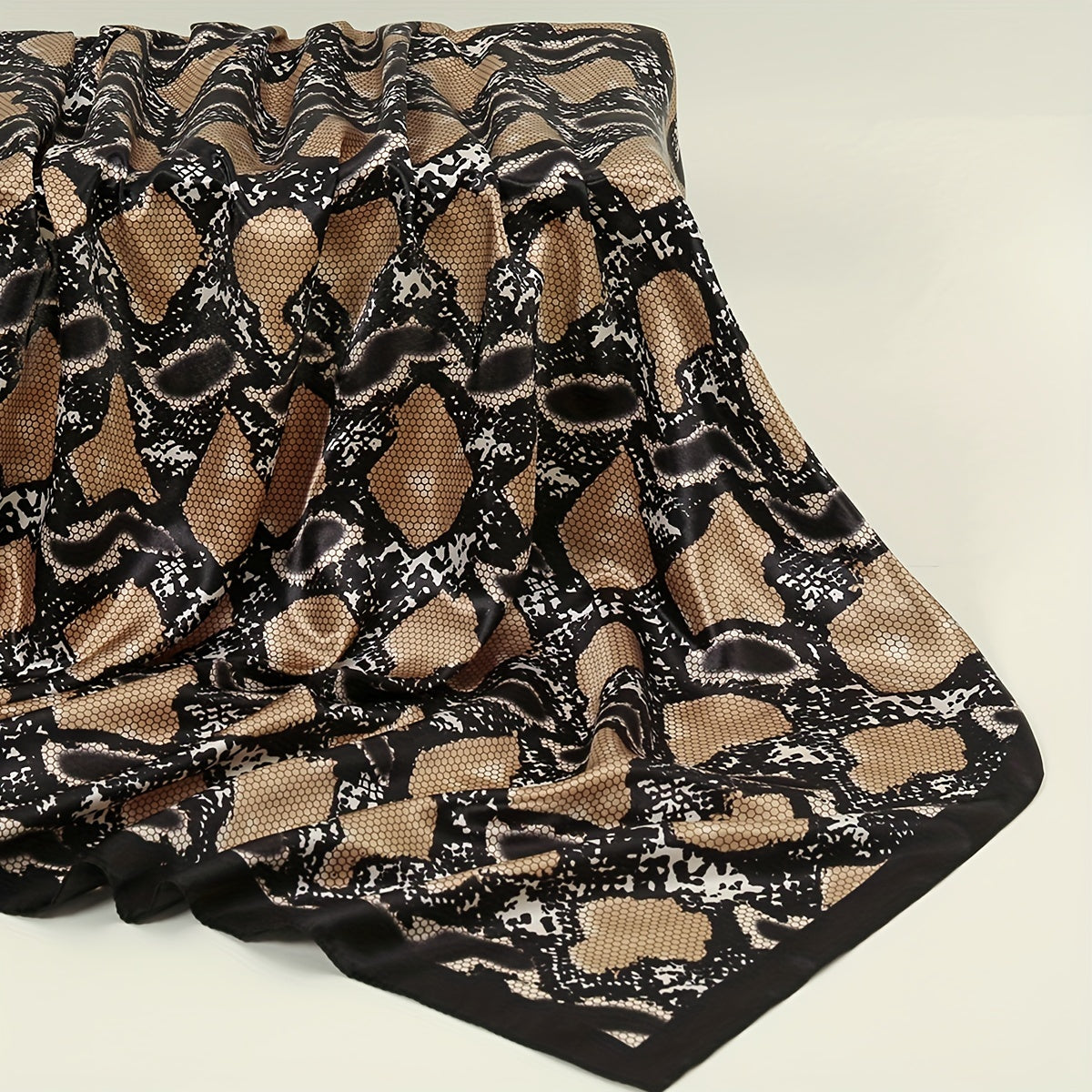 Snake Print Scarf Brown Square Satin Vintage Neckwear