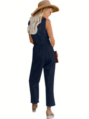 Sleeveless V Neck Jumpsuit Casual Slim Waist for Women