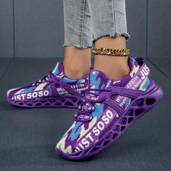 Women's Graphic Blade Athletic Sneakers Lace Up Weaving Shoes