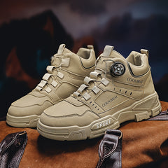 Men's Solid PU Leather Ankle Boots with Rotary Buckle