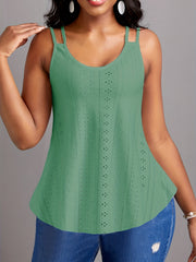 Eyelet Solid Cami Top Sexy Scoop Neck Summer Sleeveless Top