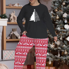 Christmas Casual Pajama Set - Tree & Letter Print Tee