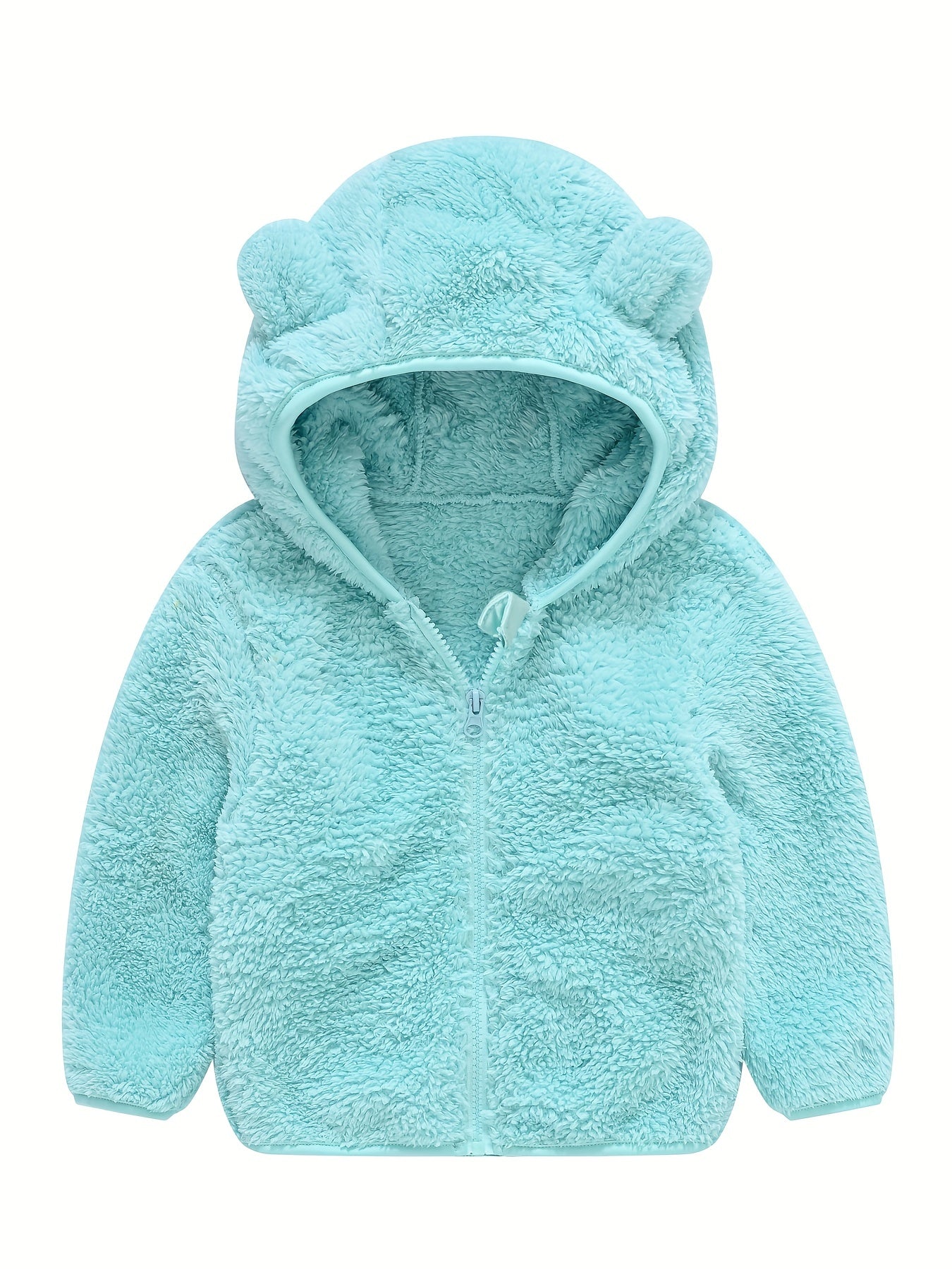 Baby Boys Hooded Plush Coat With Ears Zip Up Jacket