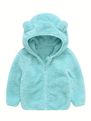 Baby Boys Hooded Plush Coat With Ears Zip Up Jacket