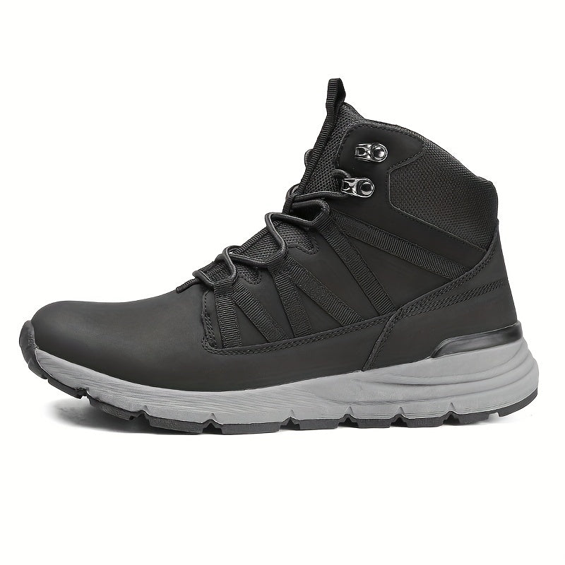Men's Lace Up High Top Hiking Boots Anti skid PU Leather Shoes