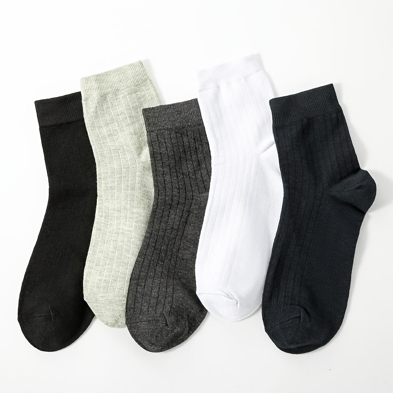 10 Pairs Men's Solid Crew Socks Breathable Comfy Casual Unisex Socks