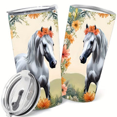 20oz Stainless Steel Horse Pattern Vacuum Cup with Lid