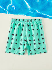 Dino Print Boy's Swim Trunks Elastic Waist Beach Shorts