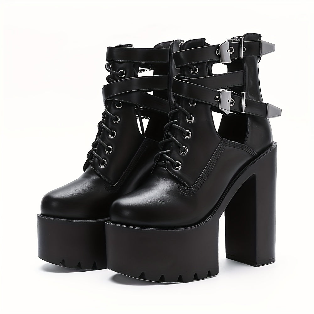 Women's Block Heeled Boots Round Toe Buckle Strap Booties