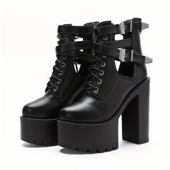 Women's Block Heeled Boots Round Toe Buckle Strap Booties