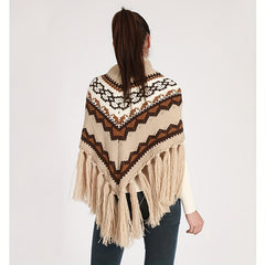 Beige Vintage Triangle Shawl Tassel Warm Wrap