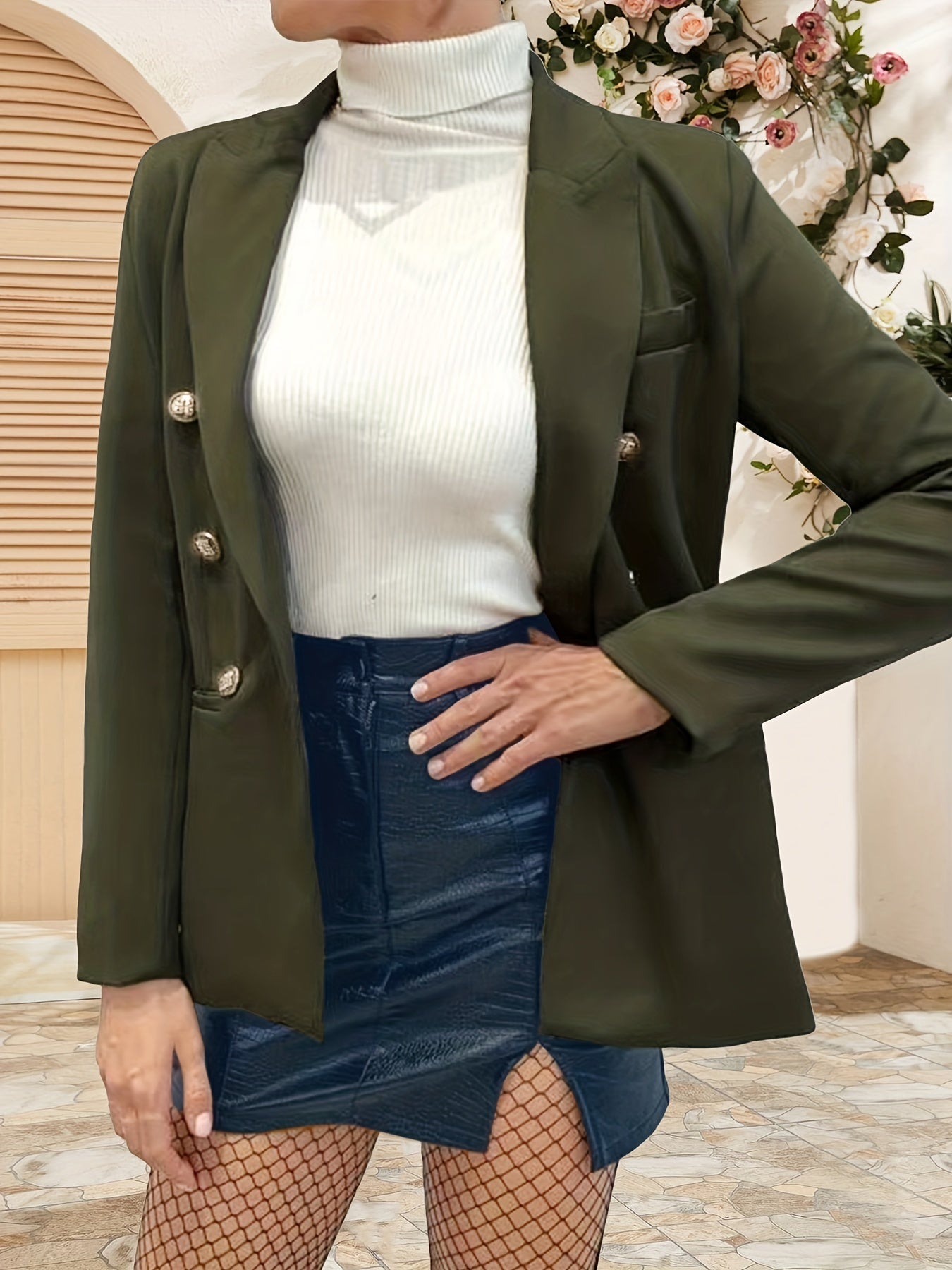 Double Breasted Lapel Neck Blazer Long Sleeve