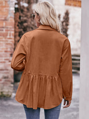 Ribbed Button Up Long Sleeve Blouse