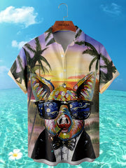 Men's Starry Night Print Short Sleeve Shirt for Summer