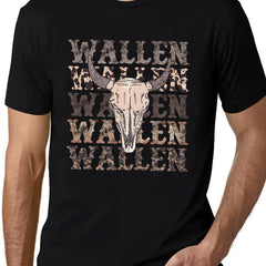 WALLEN Bull Head Pattern Print Men's Short Sleeve Tee