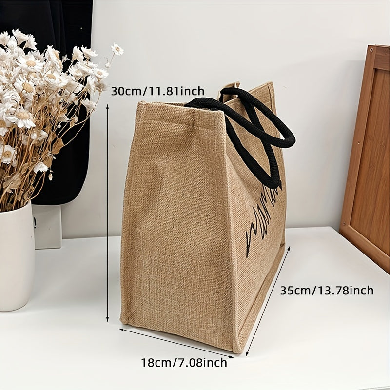 Letter Print Tote Bag All Match Burlap Satchel Bag