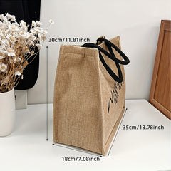 Letter Print Tote Bag All Match Burlap Satchel Bag