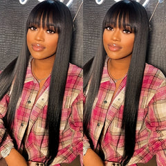 Long Straight Wig With Bangs 180 Density Non Lace Wig