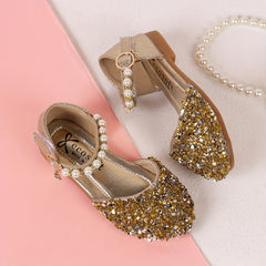 Glitter Dress Shoes Low Heel Princess for Kids