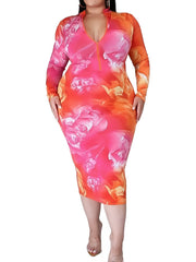 Floral Print Mock Neck Midi Dress