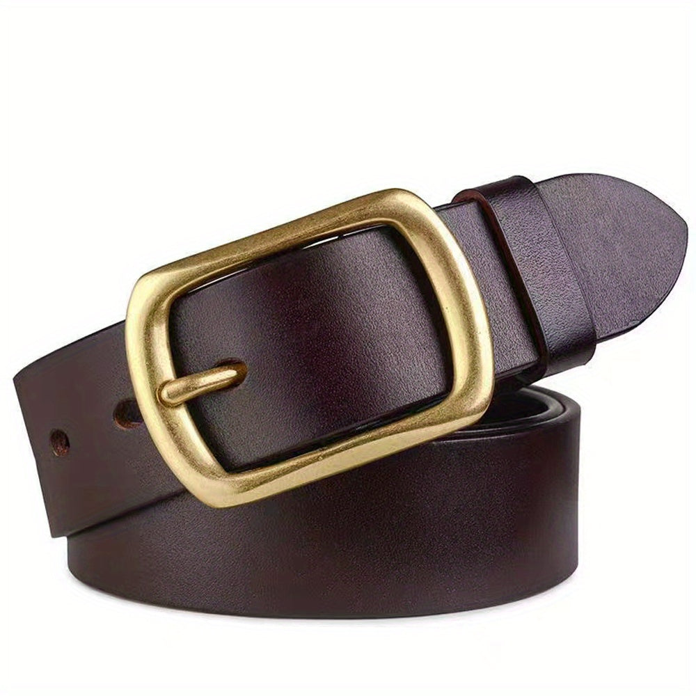 Cowhide Copper Pin Buckle Men's Belt Green Middle Aged Jeans Retro Belt