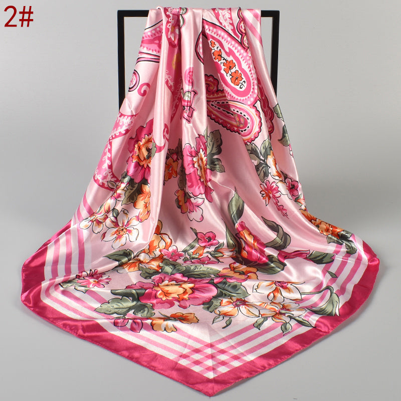Print Flower Scarf Bandana Square Turban Lightweight Silk Head Scarf