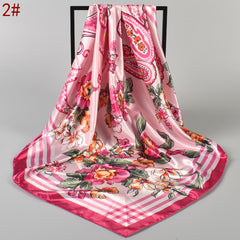 Print Flower Scarf Bandana Square Turban Lightweight Silk Head Scarf