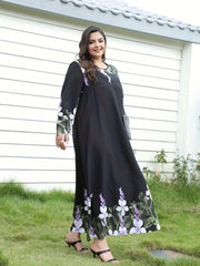 Boho Dress Women's Plus Floral Print Long Sleeve Maxi Dress